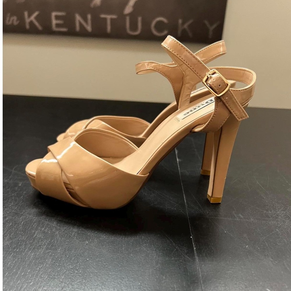 Dune London Platform Sandals Nude Patent Ankle Strap Heels Size 38